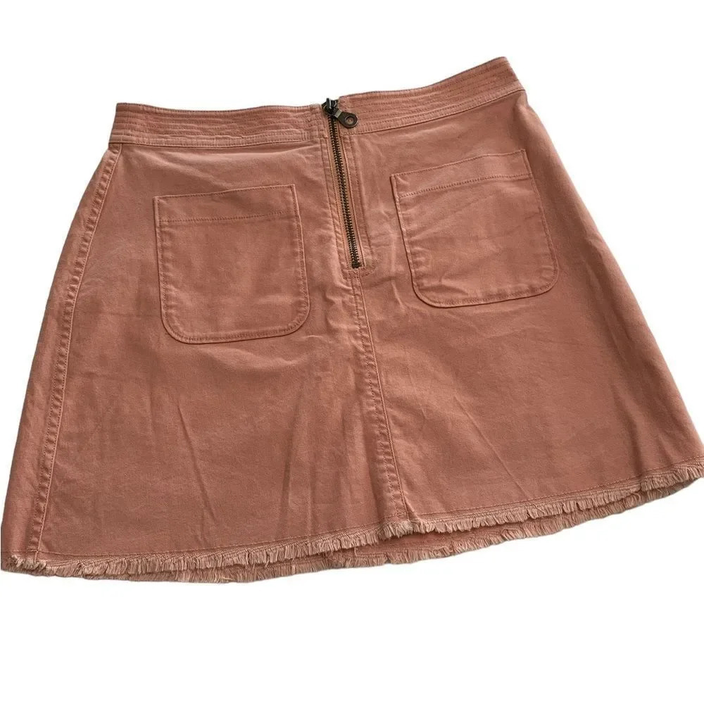 Madewell Peachy Pink A-line Zip Patch Pocket Frayed Hem Denim Mini Skirt, Size 4 - Picture 2 of 7